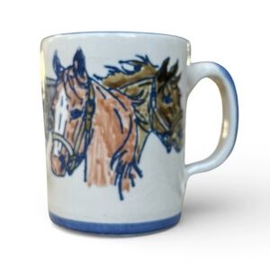 RARE Vtg Louisville Stoneware 3 Horse Heads Mug - Kentucky Derby & Horse